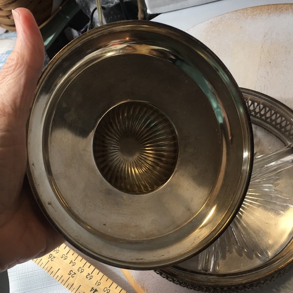 Vintage silver plate lidded relish tray glass insert 1930s Crescent silver - Picture 5 of 9